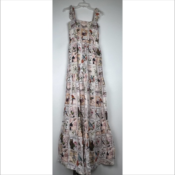 Agua by Agua Bendita Herbarium Estampillas Bird Flower Patch Linen Dress - Picture 3 of 11